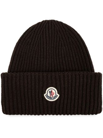 Moncler Logo Hat In Brown Virgin Wool And Cashmere