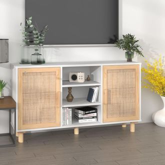 vidaXL Aparador Madera Maciza Pino Blanco Rat&aacute;n Natural 105x30x60 Cm Vidaxl
