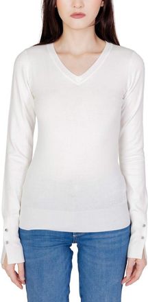 Guess Womens Vneck Long Sleeve Knit Top Model Gu11479800008ro - White Cotton - Size X-Large