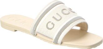 Gucci Gg Logo Leather & Canvas Sandal