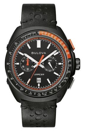 Bulova Racer Chronograph Leather Strap Watch, 42mm in Black at Nordstrom Rack