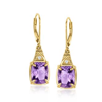 Ross-Simons Amethyst Drop Earrings With Lab-Grown Diamonds in 18kt Gold Over Sterling
