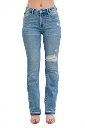 Judy Blue Destroy And Released Hem Bootcut Jeans In Medium Blue