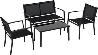 OEM Conjunto De Muebles De Jard&iacute;n 4 Piezas Muebles Jard&iacute;n Exterior Con 2 Sillones 1 Sof&aacute; De 2 Plazas Y Mesa De Centro Negro