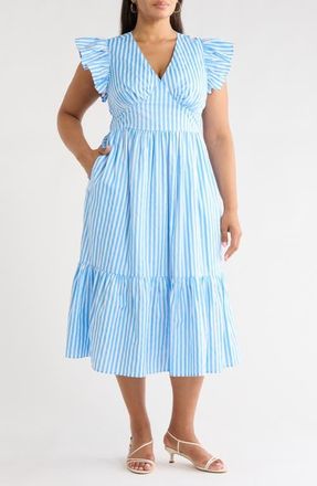 Sugarlips Saida Stripe Ruffle Midi Dress in Blue-White-Stripe at Nordstrom, Size 1 X