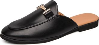 Generic Mules for Men Flats Comfortable Buckle Mules Fashion Slip on Slides Backless Loafers Shoes (Black,7.5)