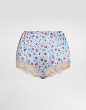 Dolce & Gabbana Small Rose-print Lace And Satin Briefs - Woman Underwear Multicolor 2