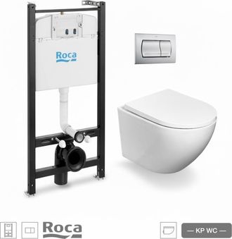Roca Bastidor Roca Active Pack Cisterna Empotrada Y Pulsador Cromo Con Inodoro Suspendido Round Smart 52 Cm Tor 3 Con Asiento Fino