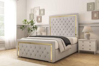Comfort Beds Sofia Gold Naples Bed Frame With Mattress-50 Upholstered in Silver | Size: Single