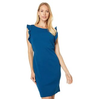 Calvin Klein Dress Poseidon Crew Neck Ruffle Sleeve Sheath FROG231