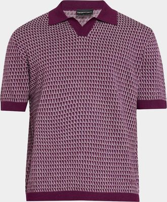 Emporio Armani Men & apos;s Geometric Wool Knit Johnny-Collar Polo Shirt