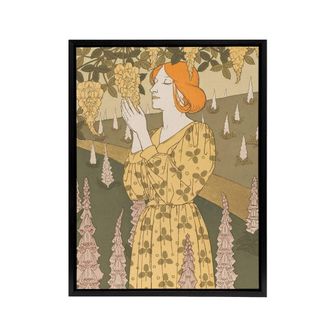 Artery8 Laburnum Foxglove Framed Canvas Wall Art Print Vintage Floral Verneuil in Khaki | Size: W24 x H32
