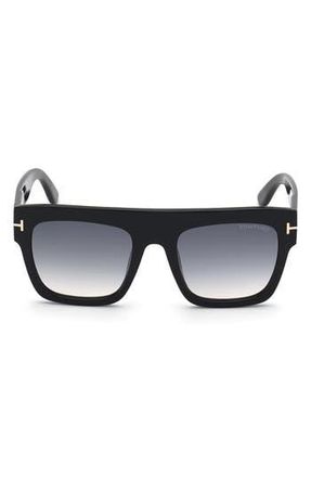 Tom Ford Renee 52mm Gradient Flat Top Square Glasses in Shiny Black /Gradient Smoke at Nordstrom Rack