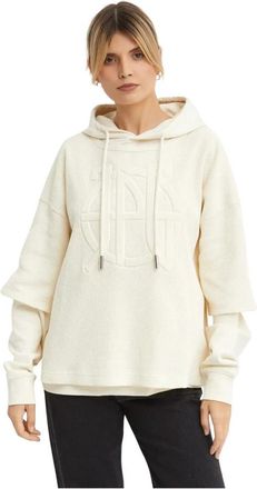 Jean Paul Gaultier Beige oversized hoodie met reli&euml;flogo - Dames - Hoodies - Beige - XS - Katoen - Hoodies & sweatvesten