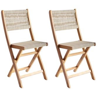 Beliani Conjunto De 2 Sillas De Jard&iacute;n Para Patio Plegables De Madera De Acacia Con Respaldo De Cuerda Beige Prossedi
