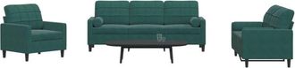 vidaXL Juego De Sof&aacute;s Con Cojines 3 Piezas Terciopelo Verde Oscuro Vidaxl