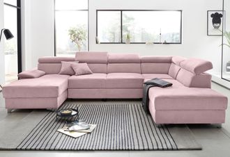 Domo Collection Wohnlandschaft »Mira, inklusive Kopfteilverstellung für mehr Wohlfühlkomfort, U-Form« wahlweise mit Bettfunktion und Bettkasten, elegant und modern