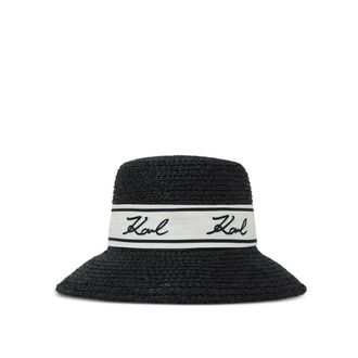 Karl Lagerfeld Hats, female, Black, Size: ONE SIZE Signature Raffia Hat