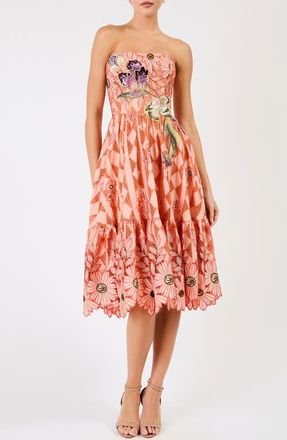 Helsi Candace Floral Cutwork Detail Strapless Cocktail Dress in Tangerine at Nordstrom, Size X-Small