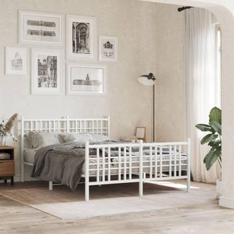 vidaXL Vidaxl - Estructura Cama Sin Colch&oacute;n Con Estribo Metal Blanco 140x200 Cm