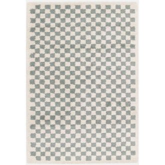 Sweeek Sweeek - Alfombra Interior Shaggy Damero Azul Claro Y Crema, Taylor, 230x160x3 Cm