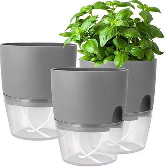 OEM Maceta Para Hierbas, Juego De Cocina, Alf&eacute;izar De Ventana, Autorriego, 18,2 X 11 X 15,3 Cm, Para Hierbas Frescas De Cocina, Gris