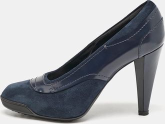 Tod's Tods Navy Blue Leather And Suede Pumps