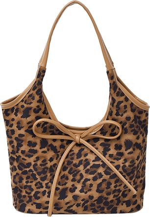 Generic Cymwer Women Leopard PU Tote Bag Shoulder Handbag Large Capacity Daily Use (Brown)