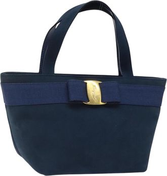 Ferragamo Vala Handbag Suede Blue Suede Handbag (Pre-Owned)