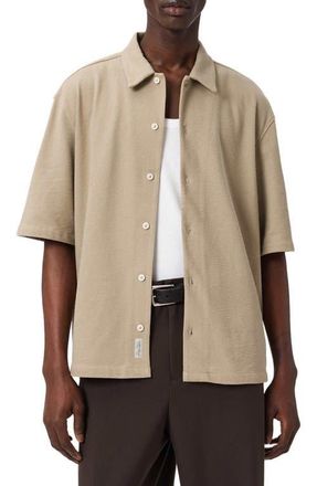 AllSaints Stallion Oversize Short Sleeve Cotton Button-Up Shirt in Dune Brown at Nordstrom, Size Xx-Large
