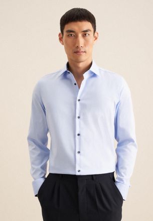 Seidensticker Businesshemd SEIDENSTICKER Slim, Herren, Gr. XL (44), normale &Auml;rmell&auml;ngen, blau (hellblau), 100% Baumwolle, unifarben, slim fit, 2-Knopf-Manschette, H