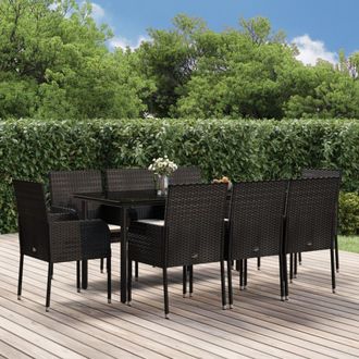 vidaXL Set De Comedor De Jard&iacute;n 9 Pzas Y Cojines Rat&aacute;n Sint&eacute;tico Negro Vidaxl