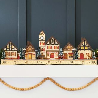 Best Choice Products Pre-Lit Wooden Christmas Village, Plug-In/Battery-Powered Winter Mantel Decor w/ 20 LED Lights