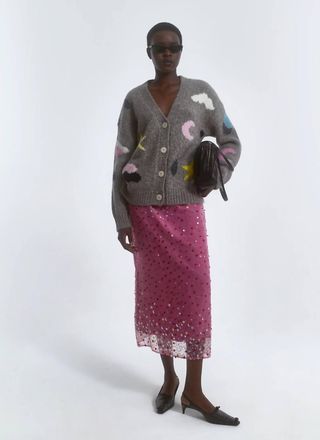 Bernadette Roxane Embroidered Skirt In Pink Stardust