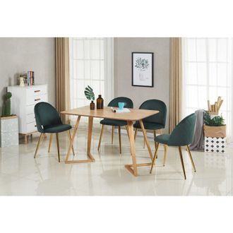 Life Interiors Life Interiors - Juego de comedor Dallas Lucia: mesa de comedor de madera de roble y juego de 4 sillas de comedor de terciopelo verde - Comedor Cocina