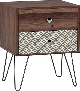 OEM Mesita De Noche Con 2 Cajones Patas De Acero Estilo Bohemio Para Dormitorio Sal&oacute;n 45x39x55,5 Cm Marr&oacute;n