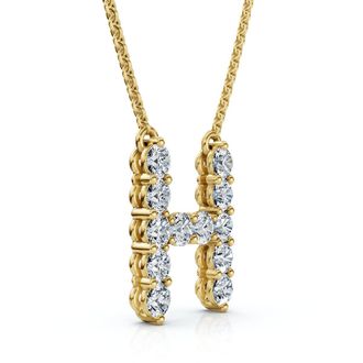 Pompeii3 1Ct Diamond Initial H Pendant 14k Gold 18 Necklace Lab Grown 5/8 Tall