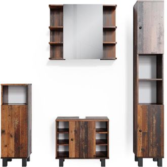 Vicco Conjunto De Muebles De Ba&ntilde;o Fynn, Roble R&uacute;stico, 4 Piezas