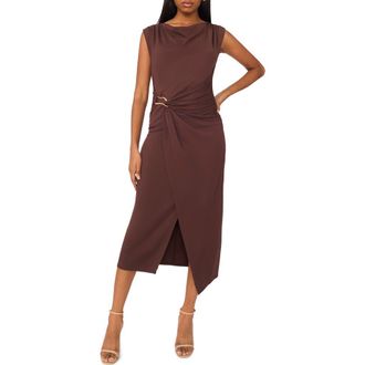 Halogen Asymmetric Shirred Waist Body-Con Dress in Hot Fudge at Nordstrom Rack, Size X-Large