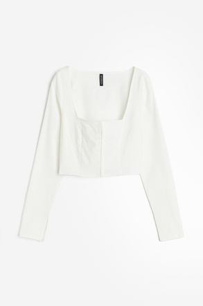 H&M Shirt mit eckigem Ausschnitt - Cremefarben