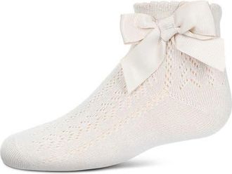 MeMoi Knit Openwork Bow Anklet Socks in Latte at Nordstrom, Size 6-12M