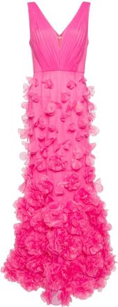 Marchesa floral-appliqu&eacute; tulle gown - women - Polyester/Polyester - 10 - Pink