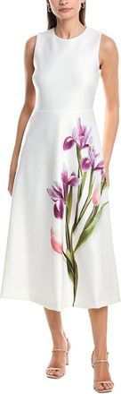 Anne Klein Crewneck A-Line Printed Scuba Midi Dress