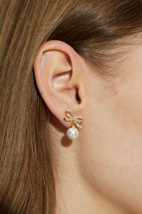 Self Portrait Earrings With Shimmering Crystals, Womens, Gold