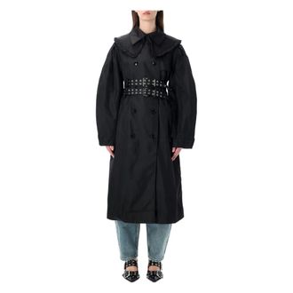 Ganni Trench Coats, female, Black, Size: S Duchesse Nylon Trench