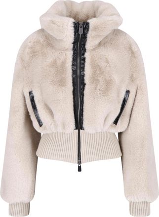 Pinko Beige Faux Fur Bagels Bomber Jacket