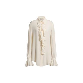 Alberta Ferretti Blusa de crep&eacute; de China con volantes - Blouses & Shirts - Mujer - Beige - XL