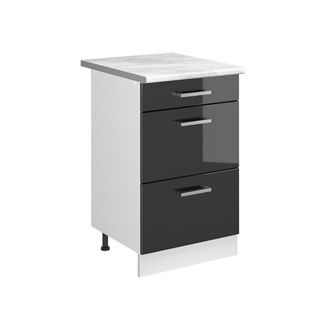 Vicco Mueble Bajo De Cocina R-line, Antracita Alto Brillo/blanco, 50 Cm Encimera M&aacute;rmol, Vicco