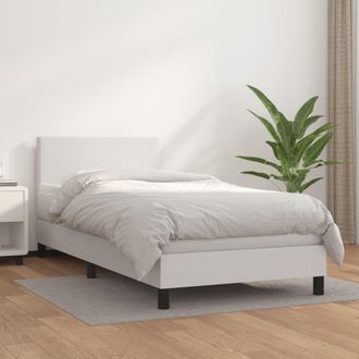 vidaXL Vidaxl - Cama Box Spring Con Colch&oacute;n Cuero Sint&eacute;tico Blanco 90x190 Cm