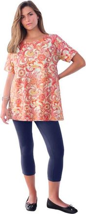 Roaman's Plus Size Ultimate Cotton Crewneck Short Sleeve Swing Tee in White Paisley Floral at Nordstrom, Size Medium